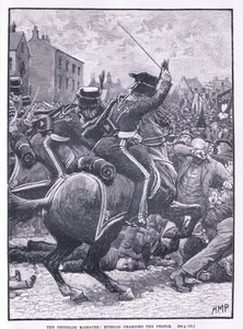 Masakra w Peterloo: Huzarzy szarżujący na lud AD 1819 autorstwa Henry Marriott Paget
