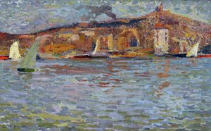 Port w Marsylii, stary port i „Dobra Matka” (Cathedrale Notre Dame de la Garde (Notre-Dame-de-la-Garde). Obraz Henri Martin (1835-1908). Olej na płótnie. Wymiary: 38x61cm Wzmianka obowiązkowa: Kolekcja fundacji Regards de Provence, Marseille