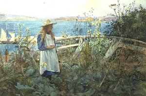 Dziewczyna w ogrodzie nad morzem
