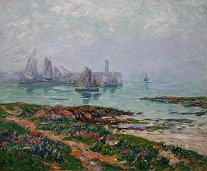 Przybrzeżna scena z łodziami rybackimi autorstwa Henry Moret
