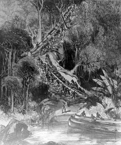 Hauling Canoes Up Inkisi Falls, opublikowano „The Illustrated London News” 6 lutego 1878 r. autorstwa Henry Morton Stanley