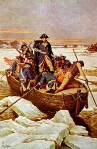 George Washington Crossing the Delaware River”, 25 grudnia 1776. Incydent w wojnie o niepodległość 1775-1783 (amerykańska wojna o niepodległość), kiedy George Washington (1732-1799) był głównodowodzącym armii amerykańskiej. Ilustracja c1912.