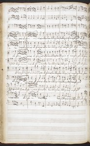 R.M.20.h.8 f.56v Autograf rękopis hymnów, pieśni powitalnych i pieśni solowych, ok. 1680-90 (tusz na papierze) autorstwa Henry Purcell