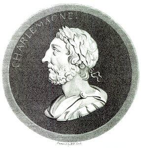 Portret Karola Wielkiego, z „Historii schyłku i upadku Cesarstwa Rzymskiego”, tom 4, strona 121, autorstwa Edwarda Gibbona, 1808