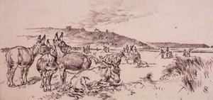 Osły na polu golfowym, ilustracja z magazynu „Graphic”, wyd. c.1870 (lito)