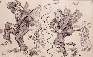 Frustracja na polu golfowym, ilustracja z magazynu „Graphic”, wyd. c.1870 (lito)
