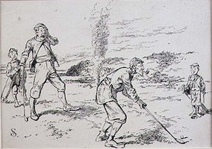 The Absent Minded Golfer, ilustracja z magazynu „Graphic”, wyd. c.1870 (lito)