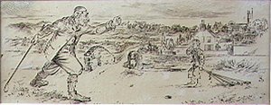 The Furious Golfer, ilustracja z magazynu „Graphic”, wyd. c.1870 (lito)