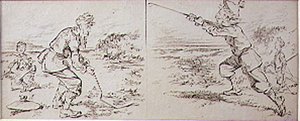 Golfer zakłócony przez wietrzny podmuch, ilustracja z magazynu „Graphic”, wyd. c.1870 (lito)