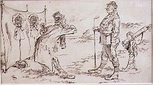 Golfer niepokojony przez Sprzedawcę, ilustracja do magazynu Graphic, wyd. ok. 1870 r
