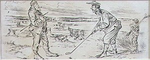 Niepewny golfista, ilustracja z magazynu „Graphic”, wyd. c.1870 (lito)