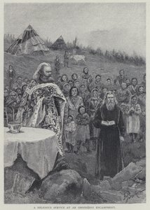 Nabożeństwo religijne w obozie Orozhanni (lito) autorstwa Henry Sandham