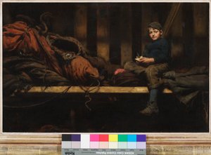 Pora na kolację – Ambrose Rouffignac w lofcie żaglowym, 1883 autorstwa Henry Scott Tuke