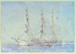 Francuski statek Marecual de Cashes [Mareschal de Cashes] w Falmouth, lipiec 1914, początek XX wieku (akwarela) autorstwa Henry Scott Tuke
