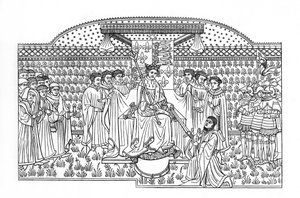 Król Henryk VI przedstawiający miecz hrabiemu Shrewsbury, c1445, 1843. autorstwa Henry Shaw
