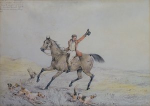 Łowca zachęcający psy (ołówek i akwarela) autorstwa Henry Sr Alken