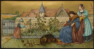 Sans Everything, tablica przedstawiająca ilustrację z Siedmiu Wieków Szekspira, wyroby Minton, Staffordshire, 1874 (ceramika emaliowana)