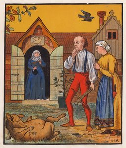 Krawiec i wrona (kolorowa litografia) autorstwa Henry Stacy (after) Marks