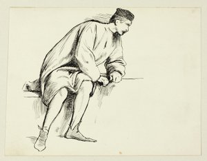 Siedzący mężczyzna opierający się na ramieniu autorstwa Henry Stacy Marks