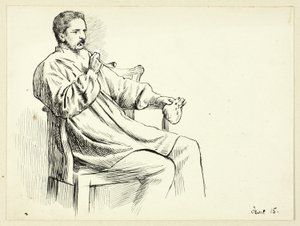 Siedzący mężczyzna palący fajkę autorstwa Henry Stacy Marks