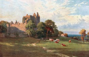 Zamek Craigmillar, niedaleko Edynburga (kolorowa litografia)