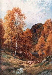 Złota jesień, Trossachs, Perthshire (kolorowa litografia)
