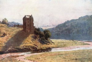 Zamek Neidpah, Peeblesshire (kolorowa litografia)