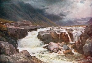 Rzeka Coe, Glencoe, Argyllshire (kolorowa litografia)