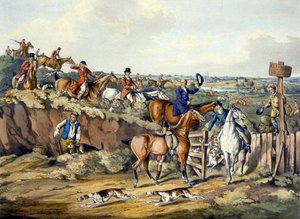 Gone Away, z „Polowania na lisy”, grawerowane przez Thomasa Sutherlanda (1785-1838) (kolor lito)