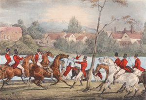 Mytton pływa po rzece Severn w Uppington Ferry: "Kto nazywa siebie sportowcem, niech idzie za mną!". (litografia) autorstwa Henry Thomas (after) Alken