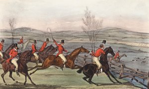 "Teraz dla honoru Shropshire!" Dzień Shavington; Próba rywalizujących stad, a co za tym idzie rywalizujących jeźdźców (litografia) autorstwa Henry Thomas (after) Alken