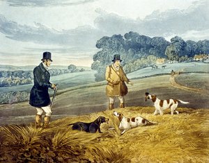 Wydobywanie, tabliczka z „Strzelania kuropatwy”, rytowana przez Josepha Claytona Bentleya (1809-51) 1835 (kolor grawerowany)