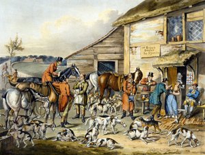 Orzeźwienie z „Polowania na lisy”, grawerowane przez Thomasa Sutherlanda (1785-1838) (kolor lito)