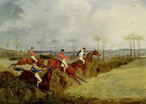 Bieg z przeszkodami, żywopłot i rów autorstwa Henry Thomas Alken