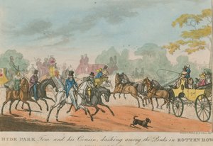 Hyde Park, Londyn, Tom i jego kuzyn biegający wśród różowych w Rotten Row autorstwa Henry Thomas Alken