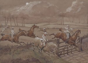 Ostatnie pole w pobliżu Nacton Heath, płyta 3, z Pierwszego pościgu z przeszkodami, ryt. J. Harris, wydrukowany przez Ackermanna, Londyn w 1839 (kolorowa akwatinta) autorstwa Henry Thomas Alken