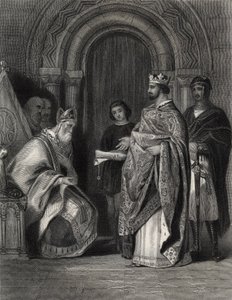 Henryk II przedstawiający bullę papieską arcybiskupowi Cashel, rytowany przez G. Greatbach autorstwa Henry Warren