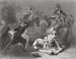 Morderstwo Lorda Kilwardena przez buntowników Roberta Emmeta w Dublinie, Irlandia, 1803, z „Historii Irlandii” Thomasa Wrighta, opublikowanej ok. 1854