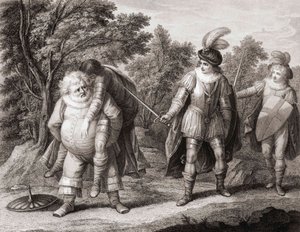 Falstaff z ciałem Hotspura na plecach. (wydrukować) autorstwa Henry William (after) Bunbury