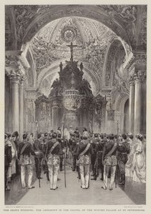 Wesele cara, ceremonia w kaplicy Pałacu Zimowego w Petersburgu autorstwa Henry William Brewer