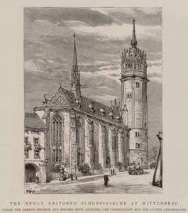 Nowo odrestaurowany kościół Schlosskirche w Wittenberdze autorstwa Henry William Brewer