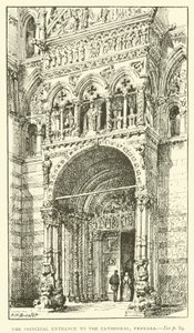 Główne wejście do katedry, Ferrara (rycina) autorstwa Henry William Brewer