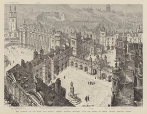 Usunięcie Szkoły Błękitnych Płaszczy, Szpital Chrystusa, szkicowane z wieży Kościoła Chrystusa, Newgate Street
