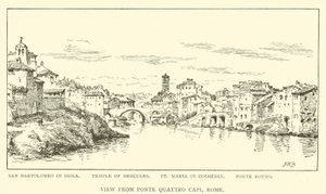 Widok z Ponte Quattro Capi, Rzym (rycina) autorstwa Henry William Brewer