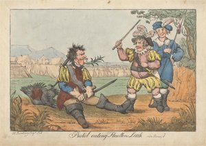 Pistolet zjadający wyciek Fluellena – „Henryk V” autorstwa Henry William Bunbury