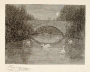 Wieczór, Jezioro Łabędzie, Central Park, Nowy Jork autorstwa Henry Wolf