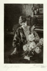 Dziewczyna i piwonie (Lustro ręczne) autorstwa Henry Wolf