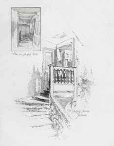 Pokój i klatka schodowa angielskiego pisarza Samuela Johnsona, Pembroke College, Oxford (lito) autorstwa Herbert (after) Railton