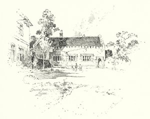 Grammar School, Lichfield, gdzie dr Johnson chodził do szkoły (lito) autorstwa Herbert (after) Railton