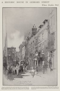 Dom przy Gerrard Street w Londynie, w którym w 1700 roku zmarł poeta John Dryden (lito) autorstwa Herbert (after) Railton